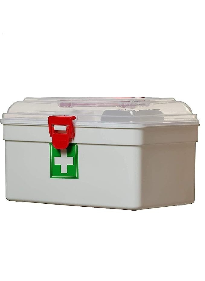 OCTOPUSPRIME Portable Double Layers Plastic Rectangular Medicine Cabinet Household Medical Storage Medicine Organizer Portal Emergency Medical Detachable Tray and Handle Emergency
