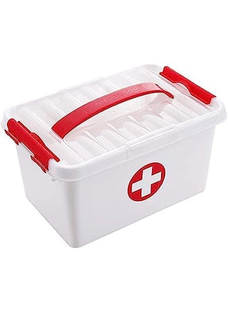 OCTOPUSPRIME Portable Double Layers Plastic Rectangular Medicine Cabinet Household Medical Storage Medicine Organizer Portal Emergency Medical Detachable Tray and Handle Emergency
