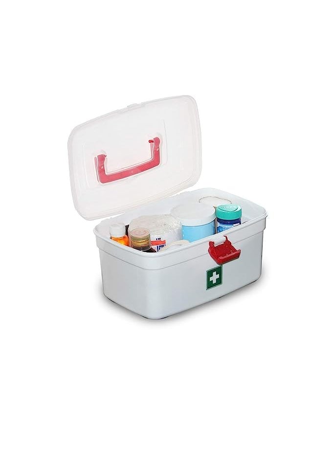 OCTOPUSPRIME Portable Double Layers Plastic Rectangular Medicine Cabinet Household Medical Storage Medicine Organizer Portal Emergency Medical Detachable Tray and Handle Emergency