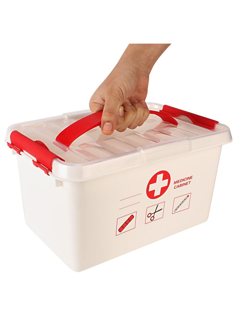 PYU ENJOY SHOPPING Rectangular Double Layers Portable Medicine Family Emergency Kit Storage Box Organizer with Compartments with Clear Cover White Standard