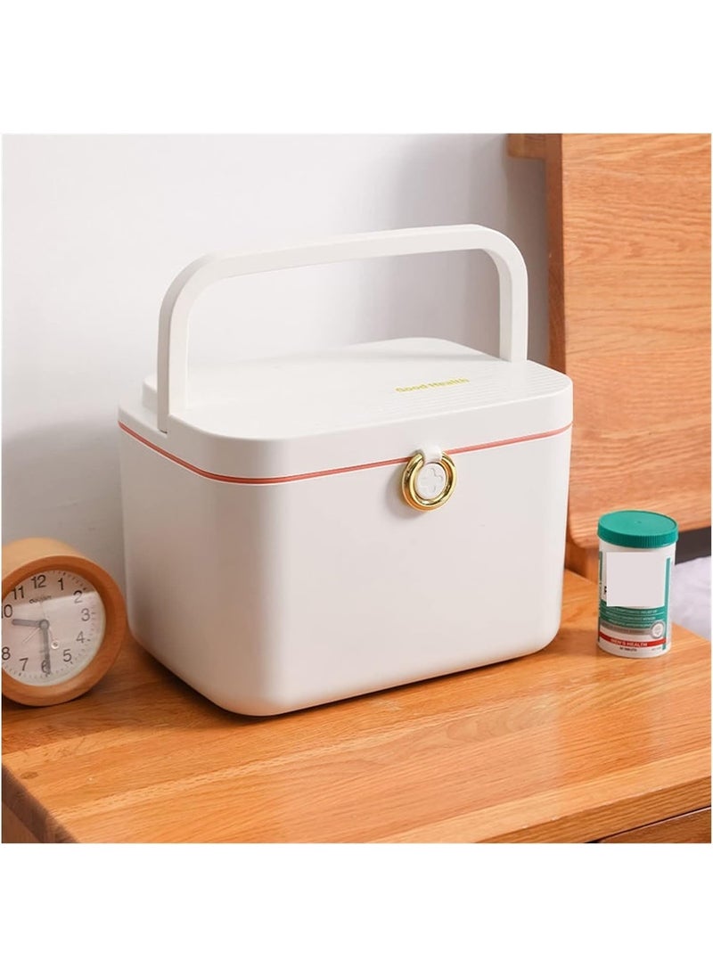 Humongous Medical Box First Aid Empty Medicine Storage BoxOrganizerAttached HandleFamily Emergency KitDetachable TrayEasily Accessible with a Transparent Lockable Lid OffWhite