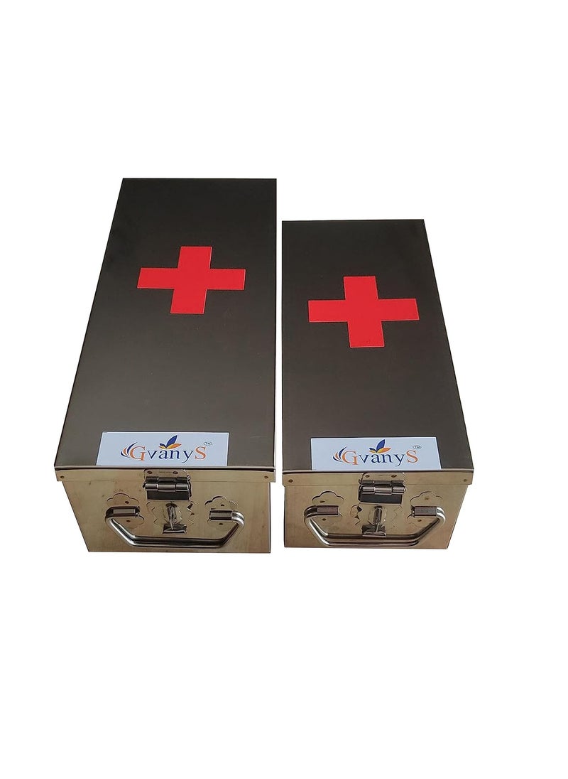 GvanyS Stainless Steel Rectangular Empty Medicines StorageFirst Aid Box For all use Set of 2 pic Silver color 1st 12 inch 2nd10 inch