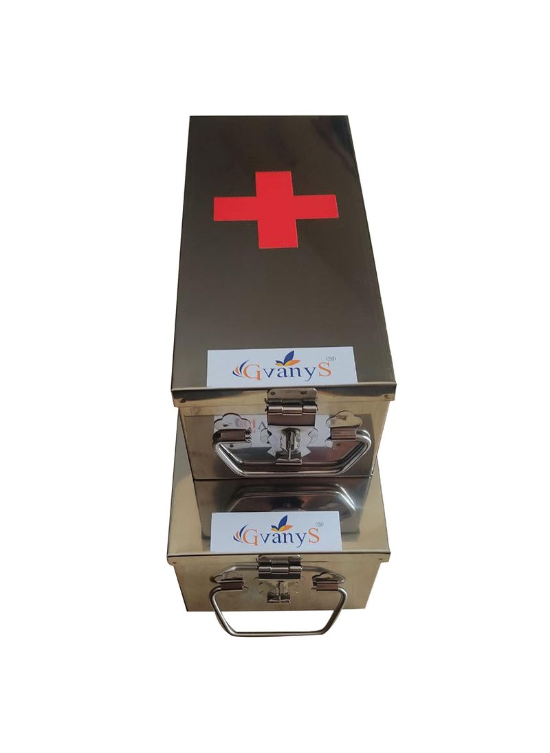 GvanyS Stainless Steel Rectangular Empty Medicines StorageFirst Aid Box For all use Set of 2 pic Silver color 1st 12 inch 2nd10 inch