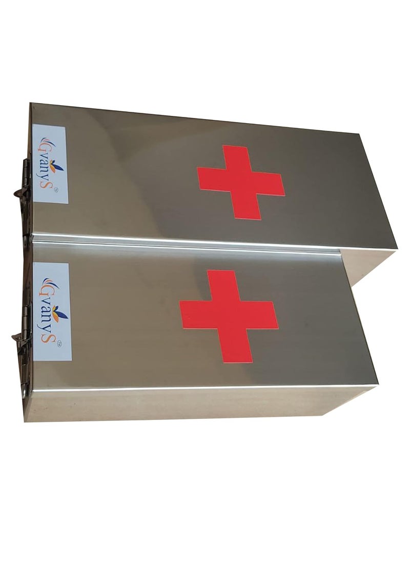 GvanyS Stainless Steel Rectangular Empty Medicines StorageFirst Aid Box For all use Set of 2 pic Silver color 1st 12 inch 2nd10 inch