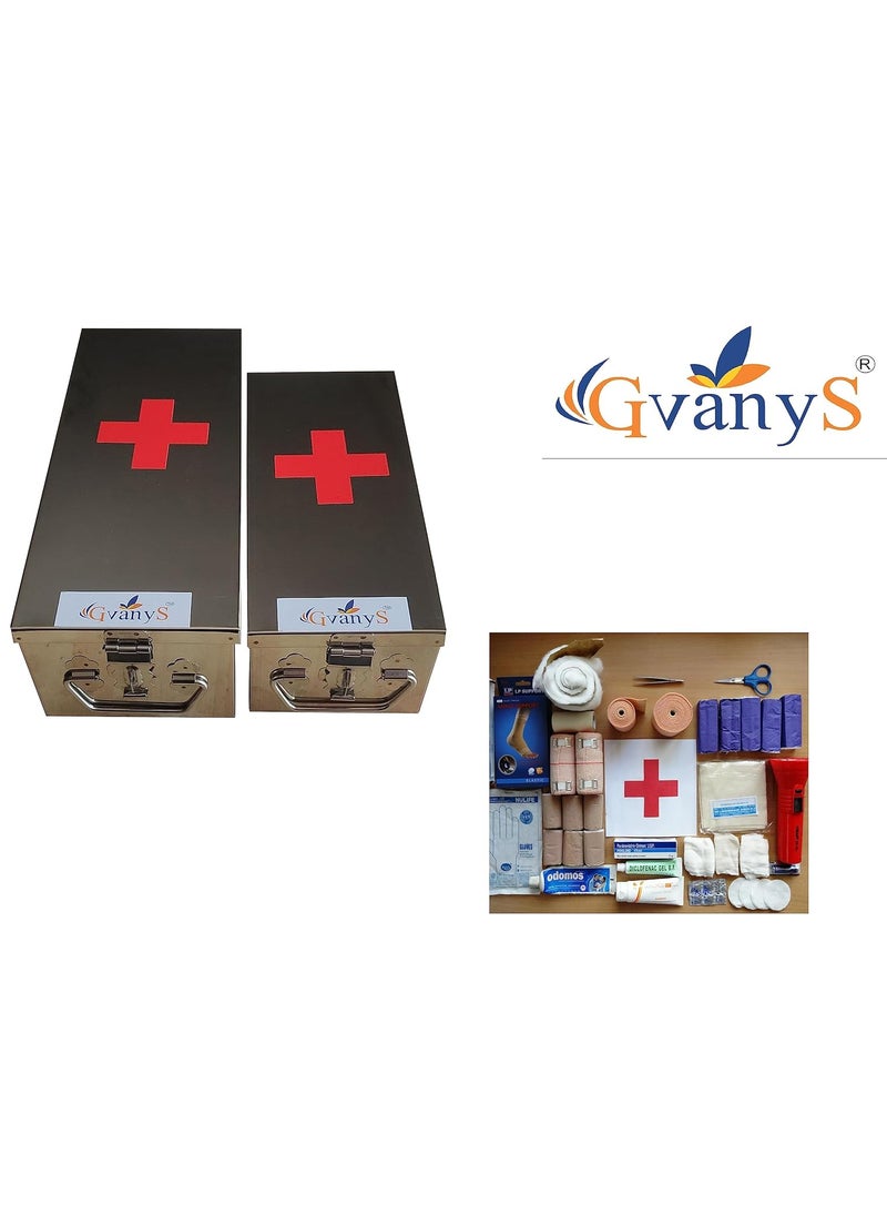 GvanyS Stainless Steel Rectangular Empty Medicines StorageFirst Aid Box For all use Set of 2 pic Silver color 1st 12 inch 2nd10 inch