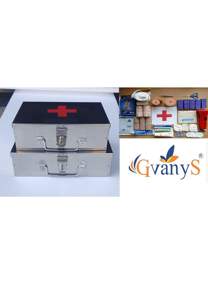 GvanyS Stainless Steel Rectangular Empty Medicines StorageFirst Aid Box For all use Set of 2 pic Silver color 1st 9 inch 2nd10 inch