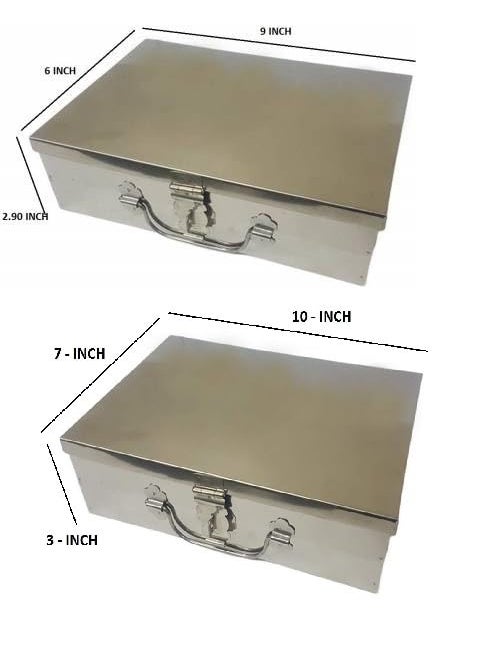 GvanyS Stainless Steel Rectangular Empty Medicines StorageFirst Aid Box For all use Set of 2 pic Silver color 1st 9 inch 2nd10 inch