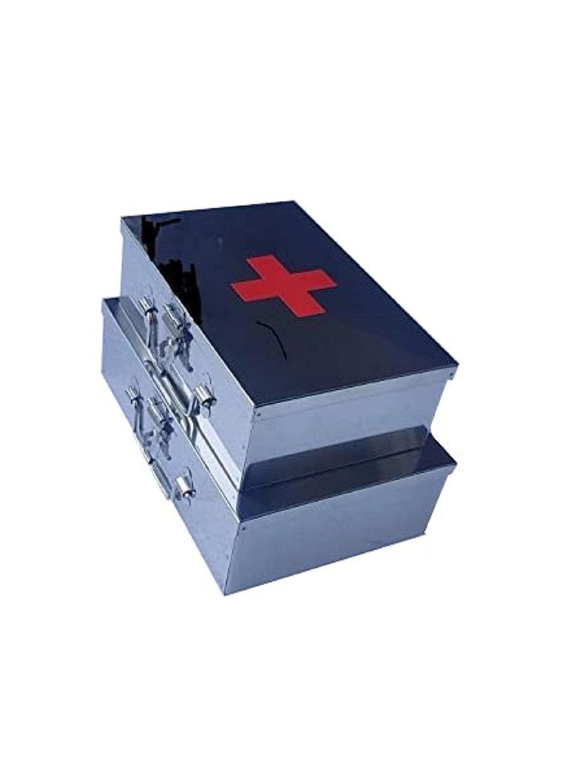 GvanyS Stainless Steel Rectangular Empty Medicines StorageFirst Aid Box For all use Set of 2 pic Silver color 1st 9 inch 2nd10 inch