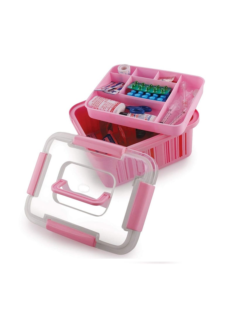 aaKaR Sonal Multi Purpose Rectangular Storage Box for Medical First Aid Jewelry Large Pink