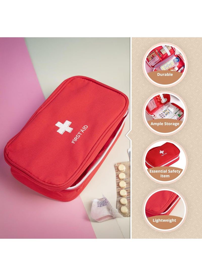Market99 Red Rectangular Polyester First Aid Box Emergency Indoor Outdoor Medical Utility Cabinet Organizer Portable First Aid Box