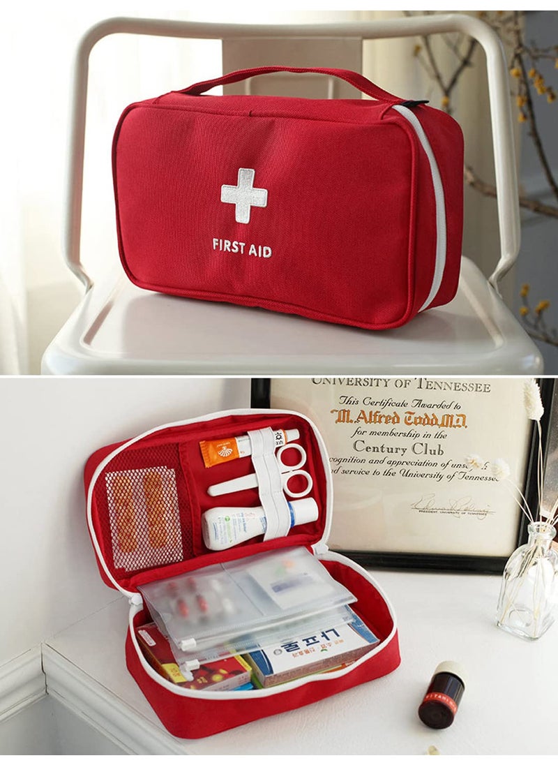 Market99 Red Rectangular Polyester First Aid Box Emergency Indoor Outdoor Medical Utility Cabinet Organizer Portable First Aid Box
