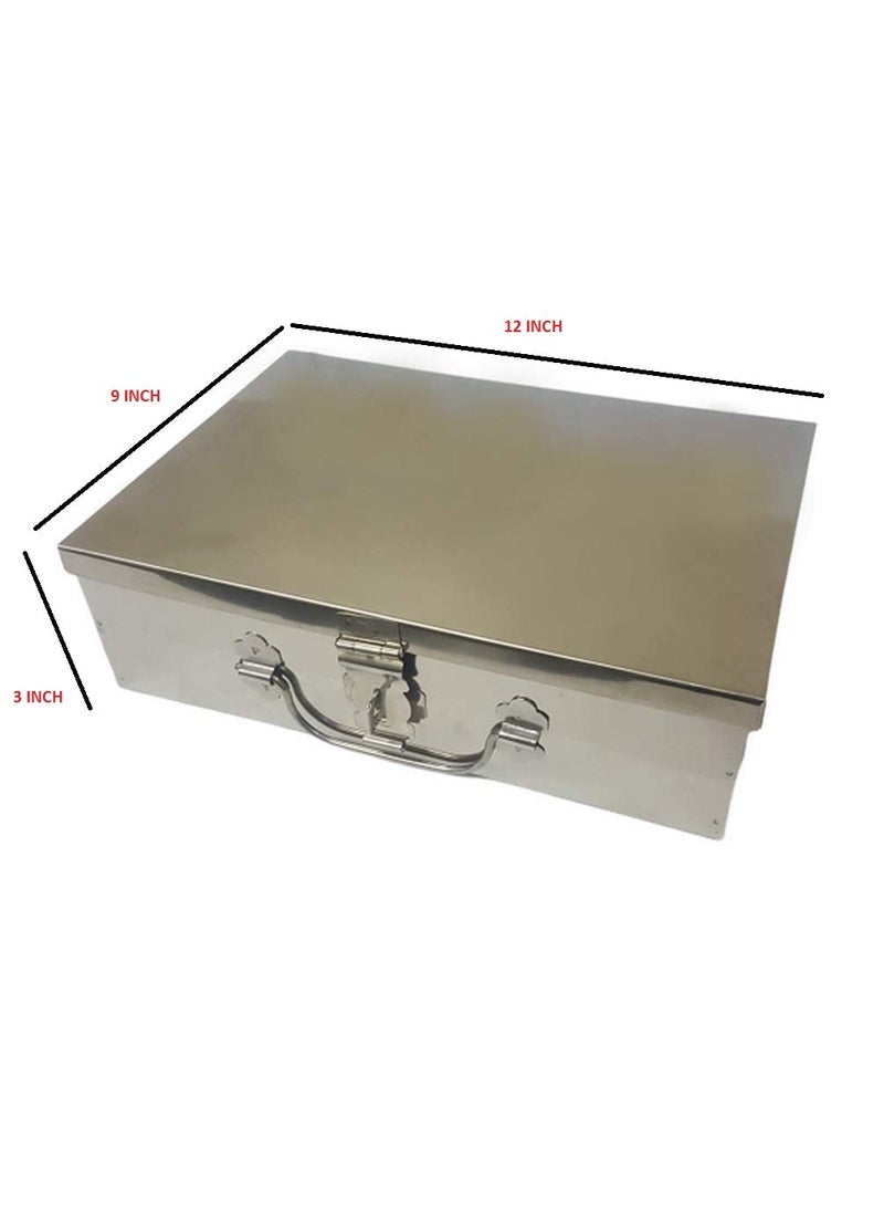 Crevita Stainless Steel Empty First Aid BoxSS Medicines Storage Peti 12 L x 9 W x 3 H