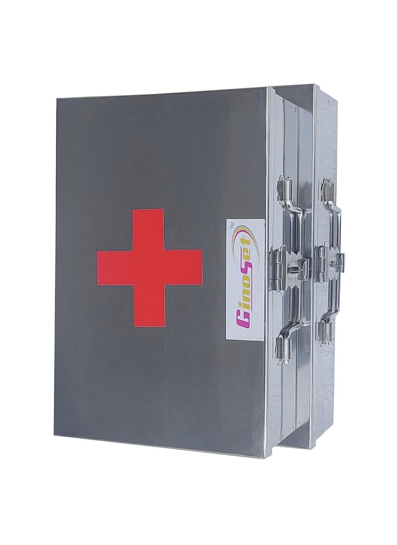 GinoSet Stainless Steel Rectangular Empty Medicines StorageFirst Aid Box For all use Set of 2 pic Silver color 1st 9 inch 2nd10 inch