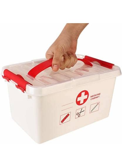BLINE Portable Double Layers Plastic Rectangular Medicine Cabinet Household Medical Storage Box Medicine Organizer Portal Box Emergency Medical Box Red White