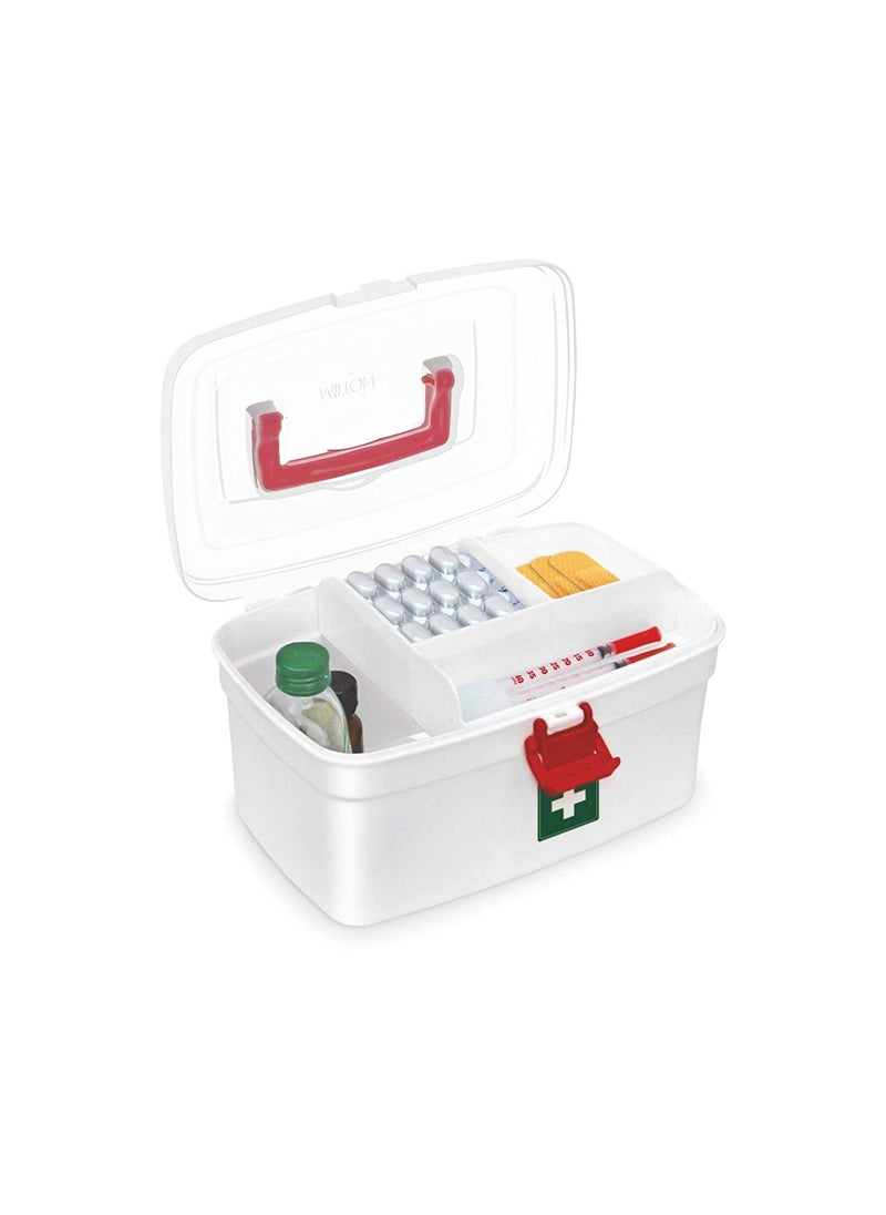 Harivar Mart Portable Medicine Box Family First Aid Kit Medicine Organiser Box with Detachable Tray and Handl plastic transparent
