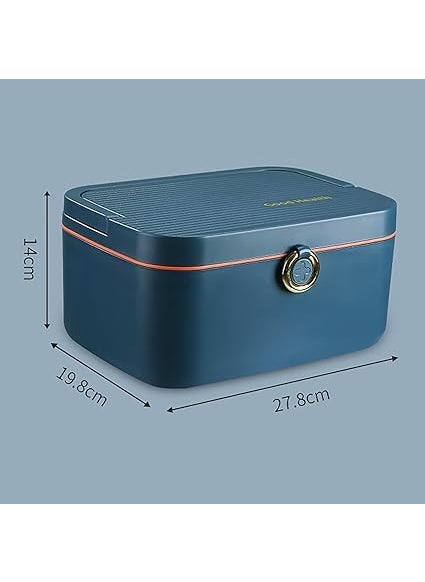 TRADY 2 Layer Plastic Rectangular Emergency Medical Kit First aid Box Multi Purpose Box Multi Utility Storage with With Detachable Tray for Lid and Handle Blue