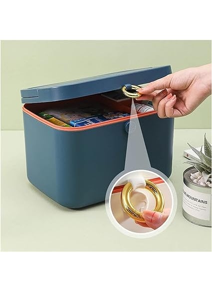 TRADY 2 Layer Plastic Rectangular Emergency Medical Kit First aid Box Multi Purpose Box Multi Utility Storage with With Detachable Tray for Lid and Handle Blue