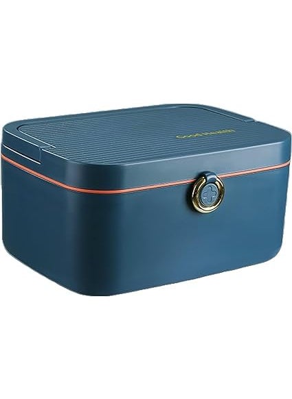 TRADY 2 Layer Plastic Rectangular Emergency Medical Kit First aid Box Multi Purpose Box Multi Utility Storage with With Detachable Tray for Lid and Handle Blue
