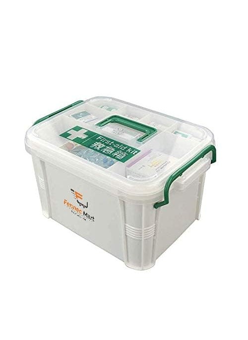 Fennec Mart Plastic First Aid Box 2 Layers with Compartments Family Medicine Storage Organizer 1 Pack MULTI COLOR