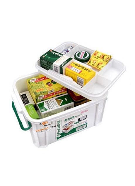 Fennec Mart Plastic First Aid Box 2 Layers with Compartments Family Medicine Storage Organizer 1 Pack MULTI COLOR