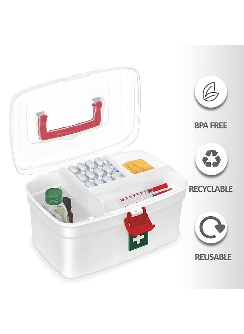 Harivar Mart First Aid Kit Emergency Medicine Storage Box with Detachable Tray and Lid Handle Portable for Home Camping Travel Hiking Medical Box First Health Care
