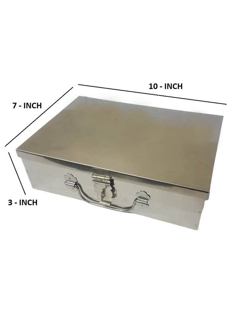 Crevita Stainless Steel Rectangular Empty Medicines StorageFirst Aid Box For all use Set of 2 pic Silver color 1st 9 inch 2nd10 inch