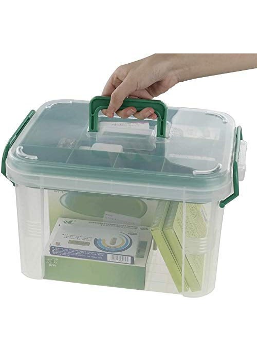 SAJAG First Aid Medical Box Emergency Transparent Medical Kit Box Medicine Storage Box with Detachable Tray and Lid First Aid Kit Storage Box for Travel Car Home Camping Office Vehicle