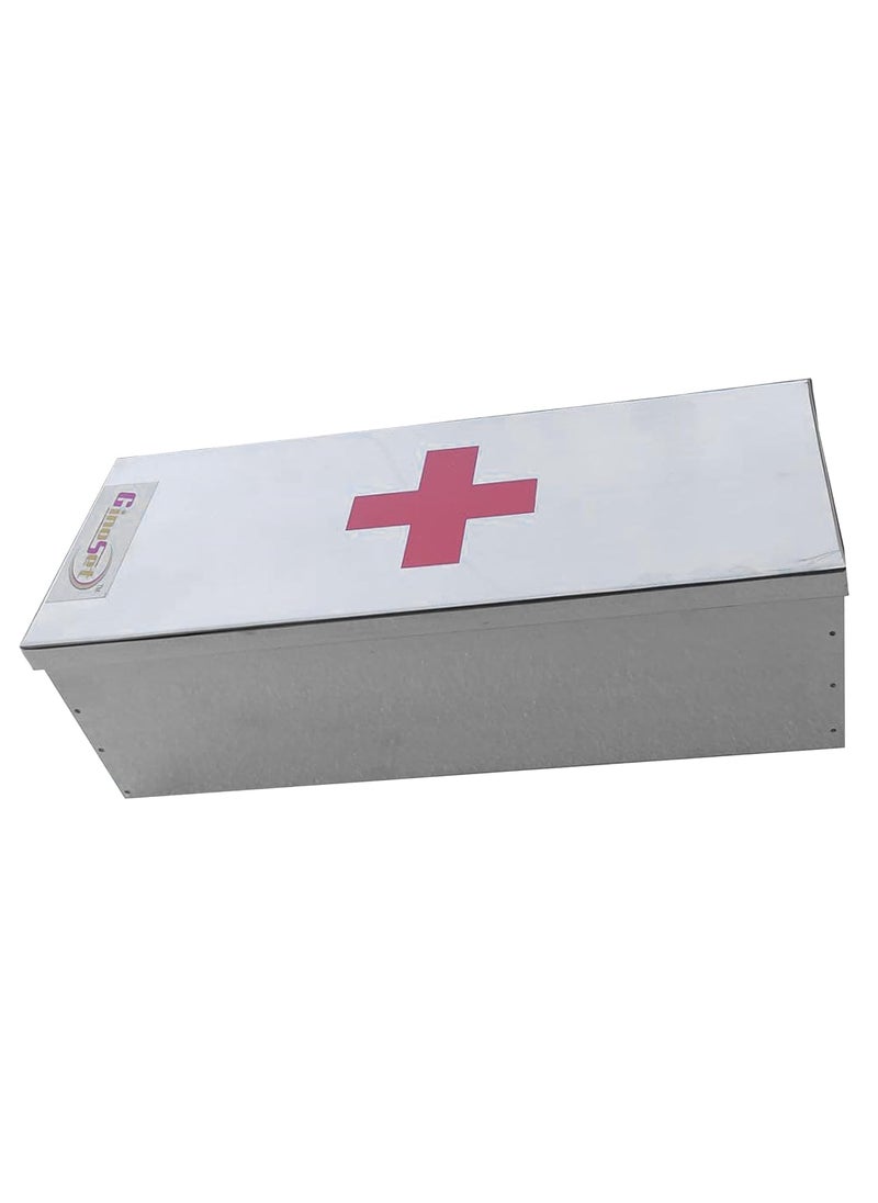 GinoSet Stainless Steel Rectangular Empty Medicines StorageFirst Aid Box For all use Silver L32 CM W1225 CM H95 CM 12 Inch box