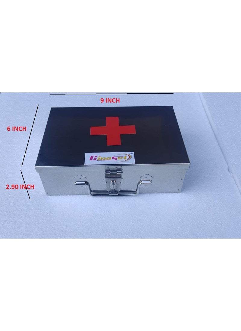 GvanyS SS Rectangular Empty Medicines Storage First Aid Box For all use Like Hospital Home Office Hotel Ext Set of 2 pic Silver color Box 9 10 inch