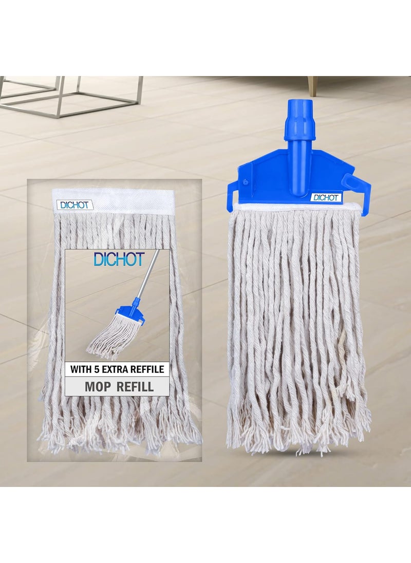 DICHOT Wet Mop Refill 250 GM with Clip and Check Duster Cloth Blue Pack of 6