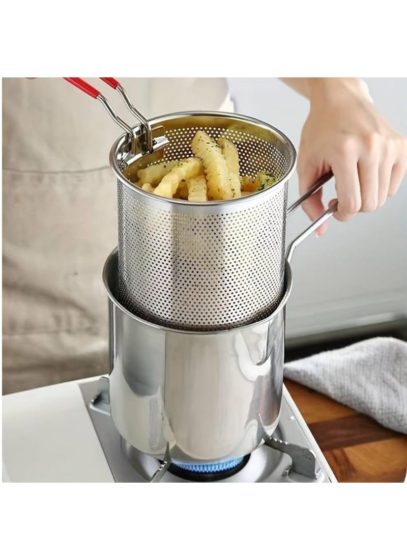 LEIAZ Deep Frying Pot with Strainer Basket 1200 Ml Stainless Steel Pan with Long Handle Mini Deep Oil Fryer for French FriesFishBoiling ButterGraviesPasta Deep Frying Pot
