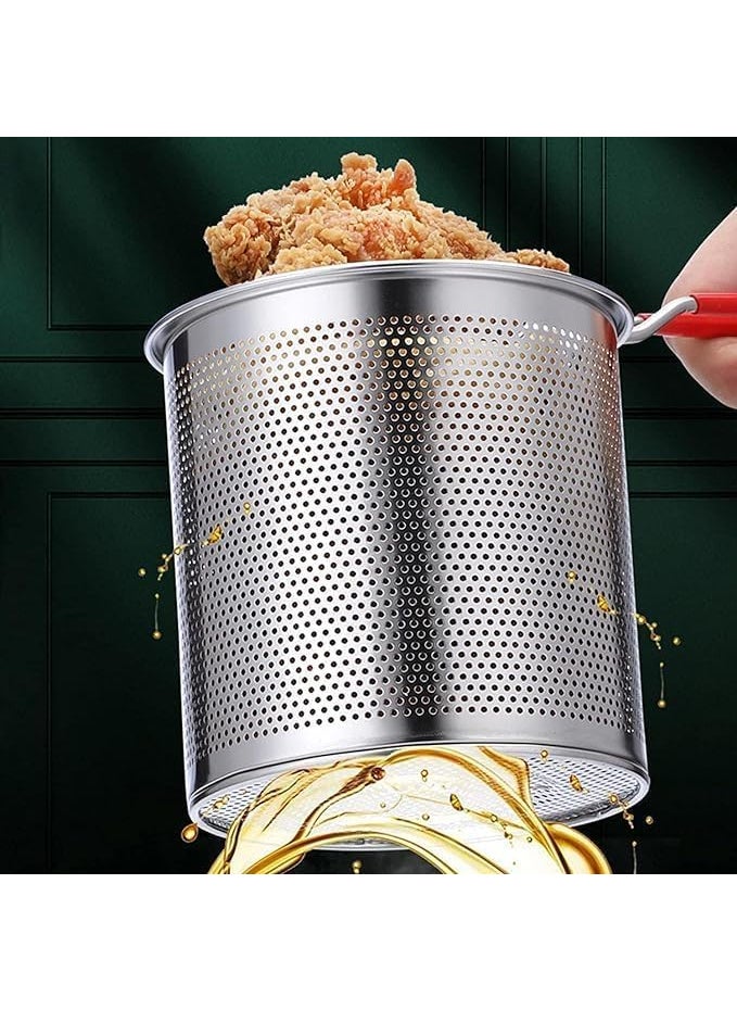 LEIAZ Deep Frying Pot with Strainer Basket 1200 Ml Stainless Steel Pan with Long Handle Mini Deep Oil Fryer for French FriesFishBoiling ButterGraviesPasta Deep Frying Pot