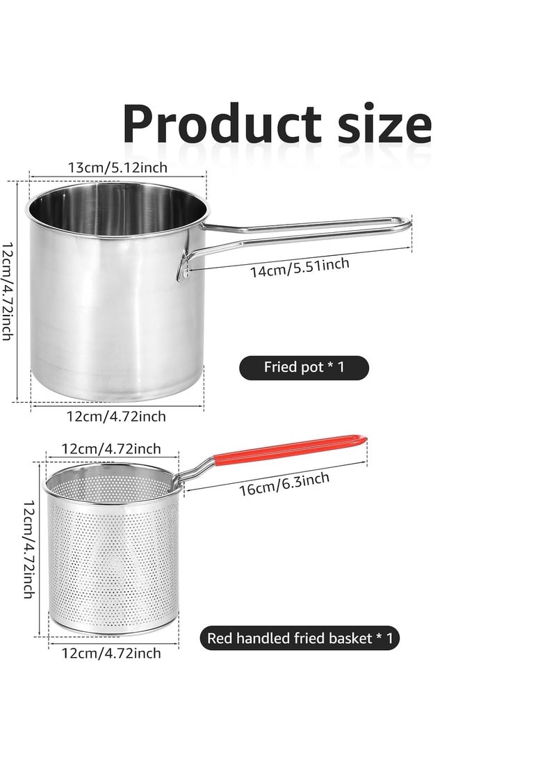 Soaex Deep Frying Pot with Strainer Basket 1200ml Stainless Steel Pan with Handle for Frying French Fries Shrimp Fish Boiling Butter Sauces Gravies Pasta