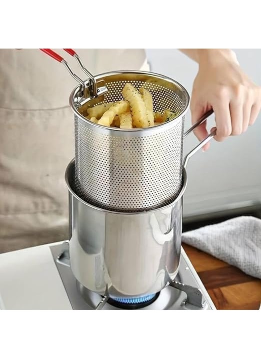 Soaex Deep Frying Pot with Strainer Basket 1200ml Stainless Steel Pan with Handle for Frying French Fries Shrimp Fish Boiling Butter Sauces Gravies Pasta