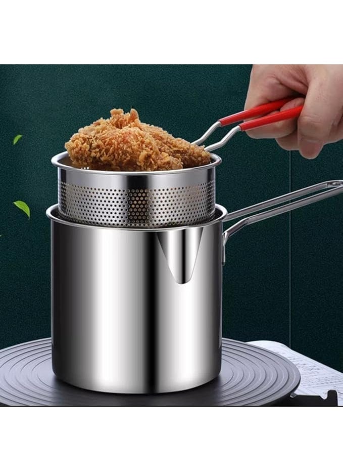 Soaex Deep Frying Pot with Strainer Basket 1200ml Stainless Steel Pan with Handle for Frying French Fries Shrimp Fish Boiling Butter Sauces Gravies Pasta