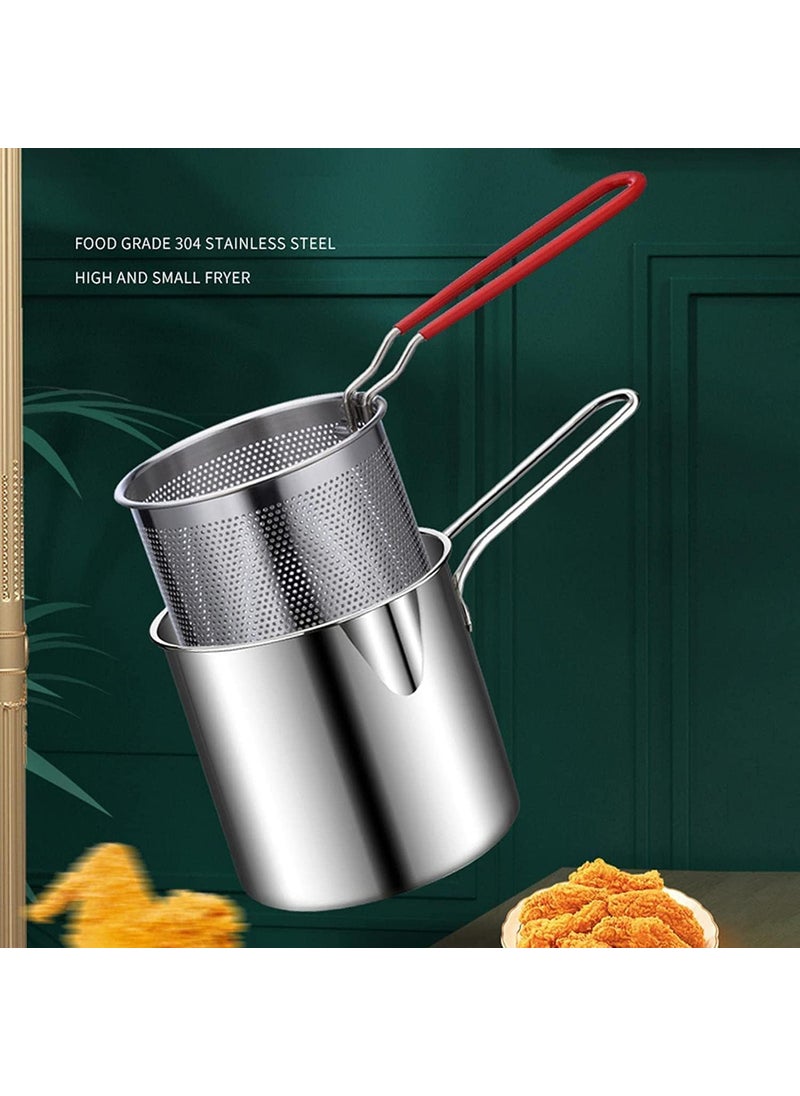 DPCRStainless Steel Deep Frying Strainer Oil Basket With Fryer Tong French Fries Basket Fry Pan Deep Fryer Food Strainer Colander Potato Chips Rack Mini Mesh Pot Chicken Fryer For Kitchen