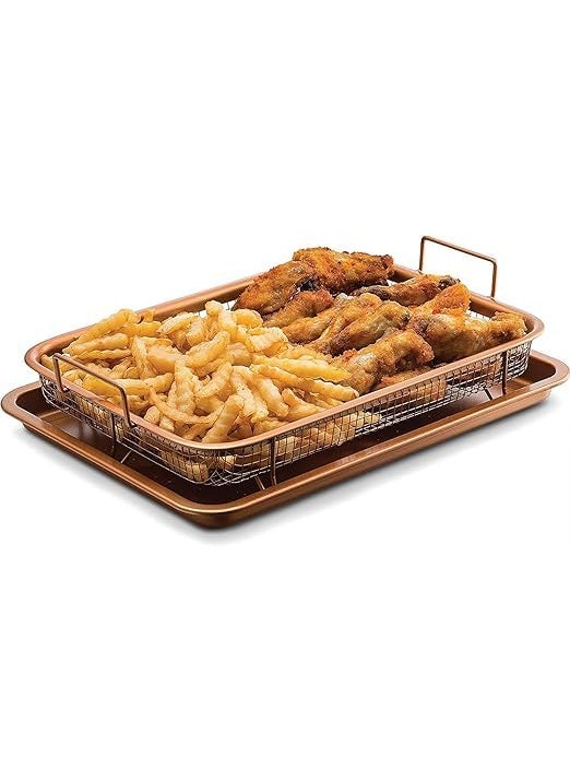 SWIMERO HEVYSTONGKitchen DeepFried Food Drain Basin Rectangle Crispy Tray Filter Mesh FreshKeeping Basket NonStick Oil Pan Crisping Tray Oven Baking Tray Frying Basket and Baking Sheet 1