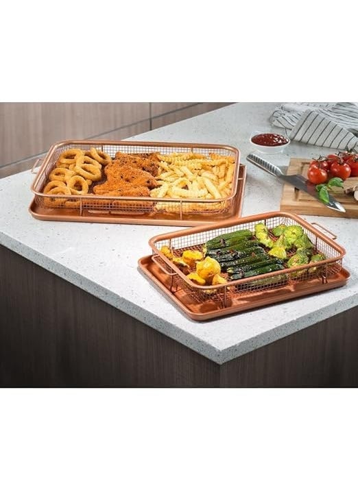 SWIMERO HEVYSTONGKitchen DeepFried Food Drain Basin Rectangle Crispy Tray Filter Mesh FreshKeeping Basket NonStick Oil Pan Crisping Tray Oven Baking Tray Frying Basket and Baking Sheet 1