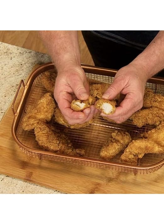 SWIMERO HEVYSTONGKitchen DeepFried Food Drain Basin Rectangle Crispy Tray Filter Mesh FreshKeeping Basket NonStick Oil Pan Crisping Tray Oven Baking Tray Frying Basket and Baking Sheet 1