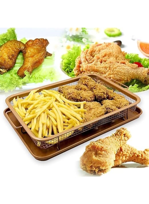 SWIMERO HEVYSTONGKitchen DeepFried Food Drain Basin Rectangle Crispy Tray Filter Mesh FreshKeeping Basket NonStick Oil Pan Crisping Tray Oven Baking Tray Frying Basket and Baking Sheet 1