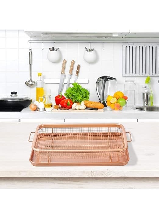 SWIMERO HEVYSTONGKitchen DeepFried Food Drain Basin Rectangle Crispy Tray Filter Mesh FreshKeeping Basket NonStick Oil Pan Crisping Tray Oven Baking Tray Frying Basket and Baking Sheet 1