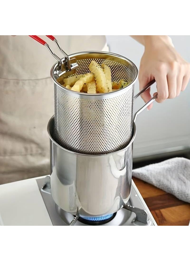 Krifa Enterprise Stainless Steel Deep Frying Pot with Strainer Basket 1200ml with Handle for Frying French FriesChicken WingsShrimpFish 1pc