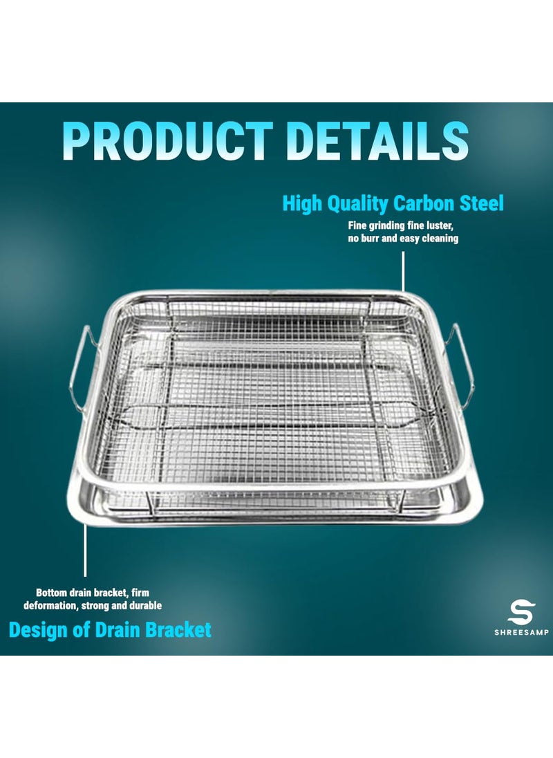 SHREESAMP NonStick Square Air Fryer Basket With Tray For Oven Versatile Stainless Steel Cooking Pan For French Fries BBQ Baking And Frying Basket Cooking Tray Mesh Grill Crisper Tray For Oven Use