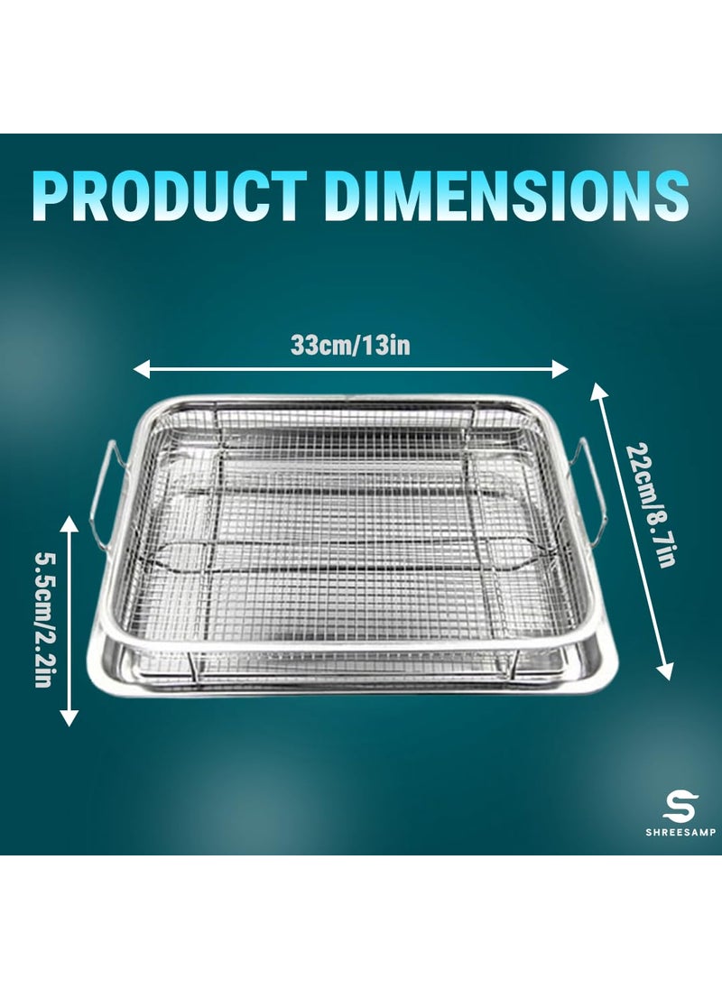 SHREESAMP NonStick Square Air Fryer Basket With Tray For Oven Versatile Stainless Steel Cooking Pan For French Fries BBQ Baking And Frying Basket Cooking Tray Mesh Grill Crisper Tray For Oven Use