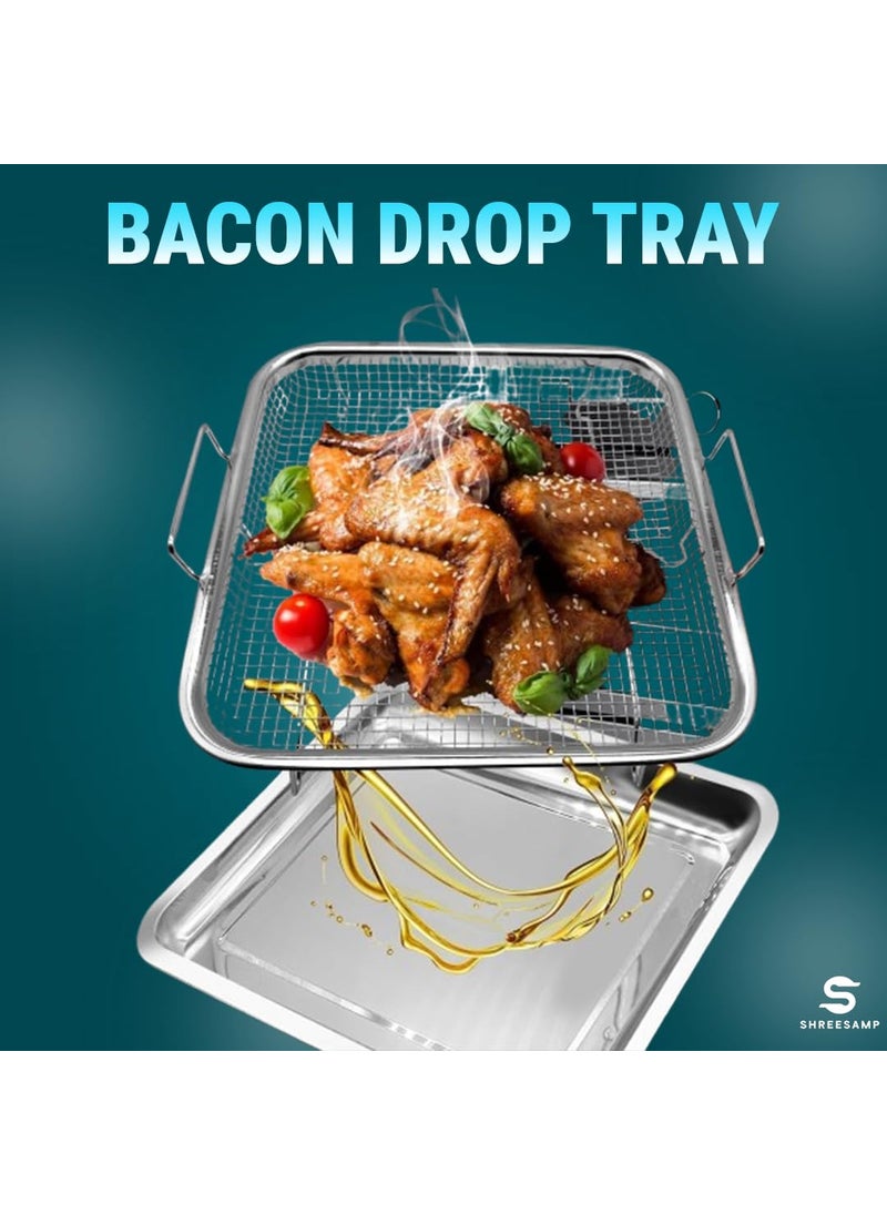 SHREESAMP NonStick Square Air Fryer Basket With Tray For Oven Versatile Stainless Steel Cooking Pan For French Fries BBQ Baking And Frying Basket Cooking Tray Mesh Grill Crisper Tray For Oven Use
