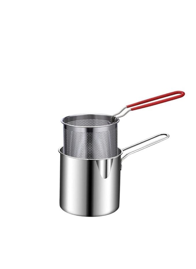Small Deep Frying Pot with Strainer Basket 1200ml Stainless Steel Pan with Handle Ideal for Frying French FriesChicken WingsShrimpFishBoiling ButterSauceGraviesPasta1Piece