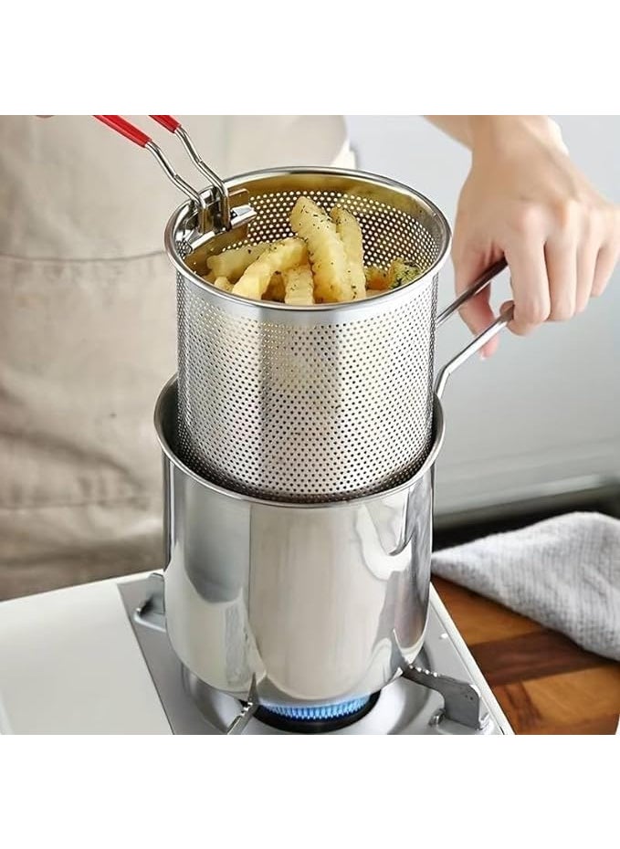 Small Deep Frying Pot with Strainer Basket 1200ml Stainless Steel Pan with Handle Ideal for Frying French FriesChicken WingsShrimpFishBoiling ButterSauceGraviesPasta1Piece