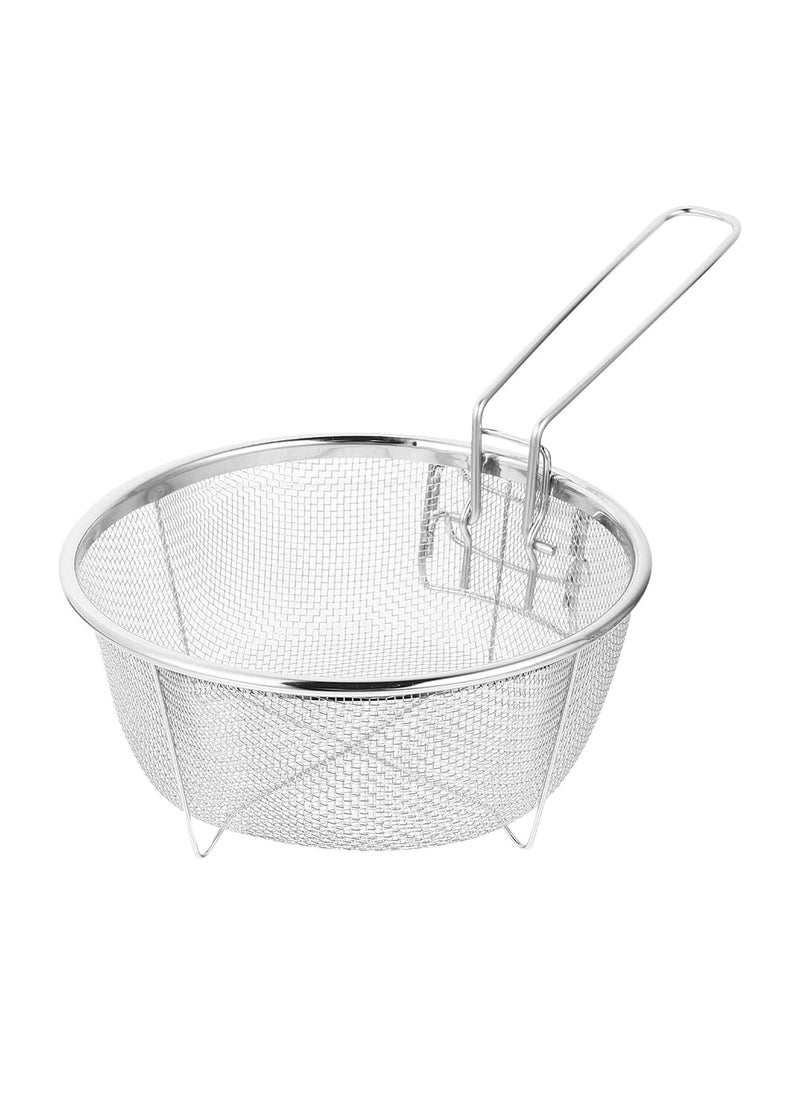 SHREESAMP Round Fried Basket Stainless Steel Deep Fryer Round Wire Mesh Basket with Handle French Fry Serving Strainer for Open Fryer Perfect for Deep Frying Chips and Food Handle Frying Basket