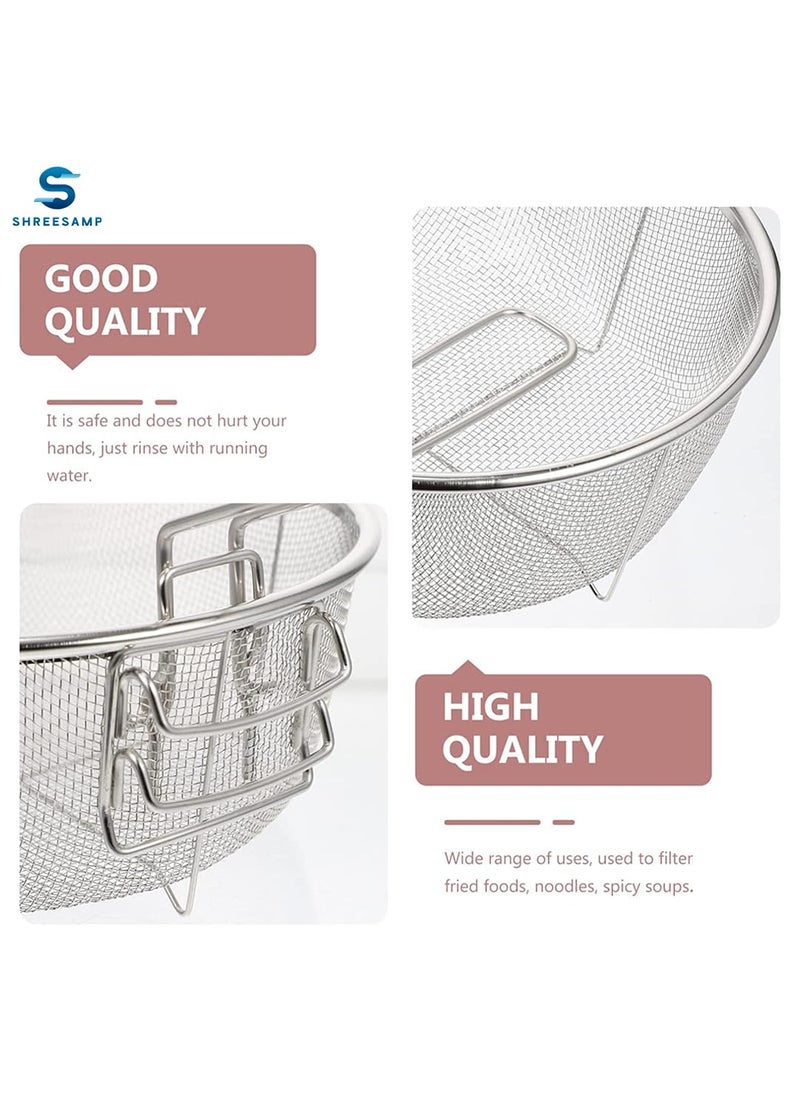 SHREESAMP Round Fried Basket Stainless Steel Deep Fryer Round Wire Mesh Basket with Handle French Fry Serving Strainer for Open Fryer Perfect for Deep Frying Chips and Food Handle Frying Basket