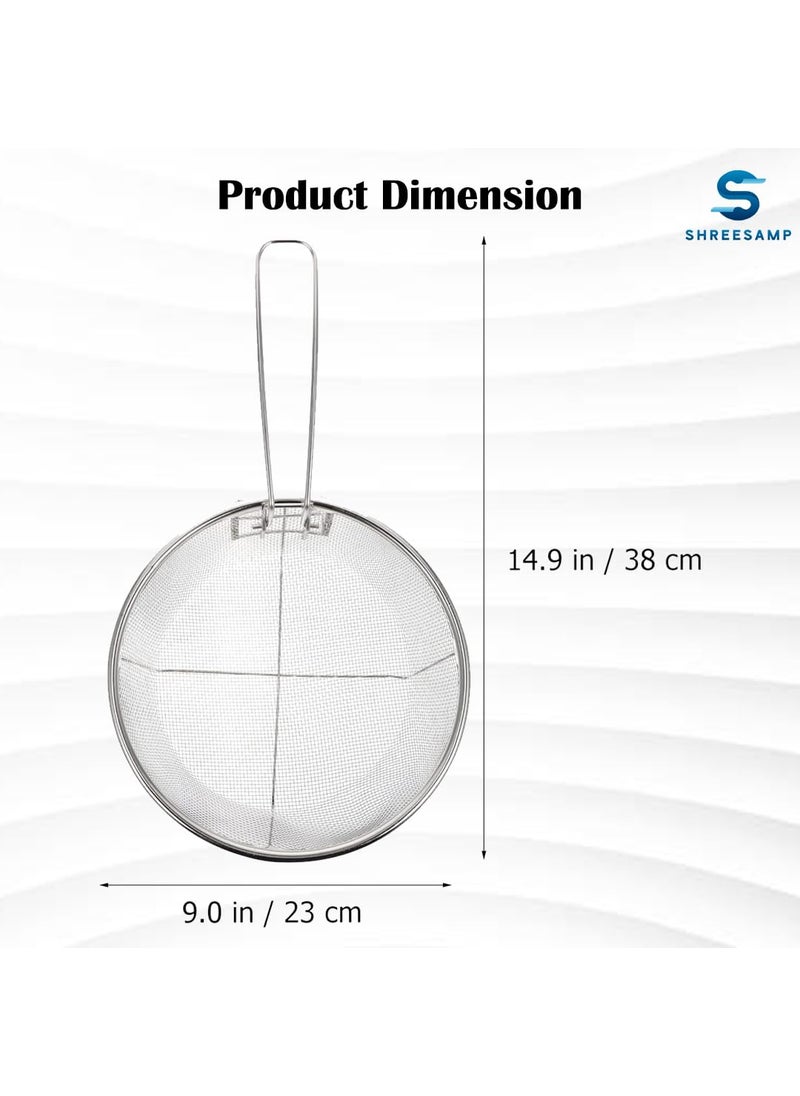 SHREESAMP Round Fried Basket Stainless Steel Deep Fryer Round Wire Mesh Basket with Handle French Fry Serving Strainer for Open Fryer Perfect for Deep Frying Chips and Food Handle Frying Basket